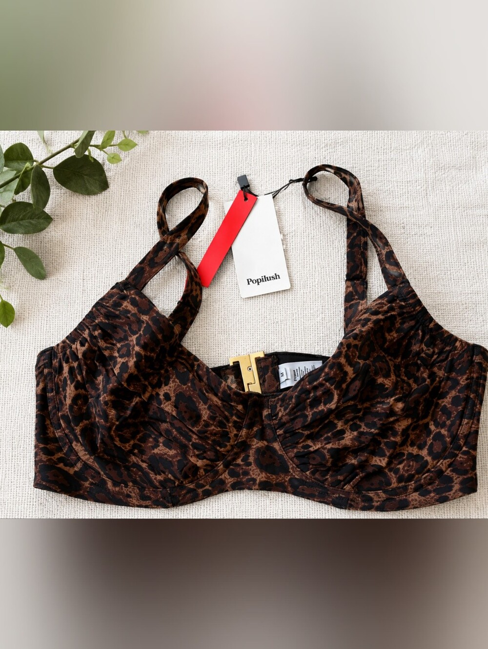 NWT Women’s Leopard Print Underwire Bikini Top 34D- Brown